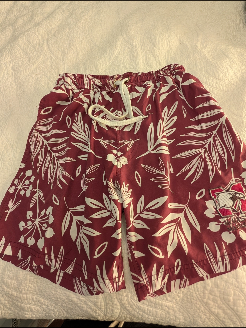 Men's Bardown McMaster Collab Maroon Tropical Print Swim Trunks with Drawstring